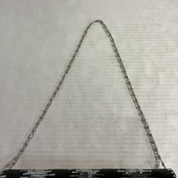 Jessica McClintock Black Sequin Handbag Clutch‎ Purse Chain Shoulder Strap - Picture 7 of 11